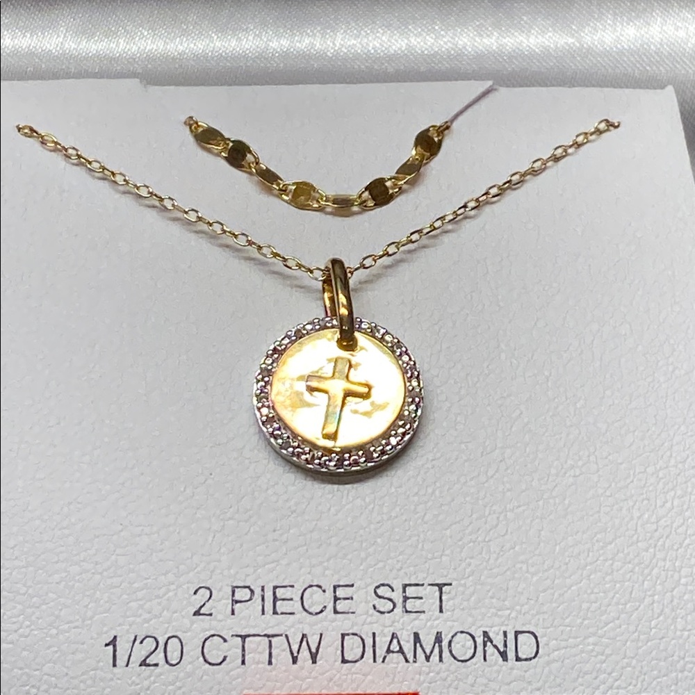 Gold and Silver Necklace with Diamond Pendant